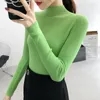 Kvinnors tröjor Half High Collar Women Sweater Autumn Winter Elasticity Slim Long Sleeve Pullover Tops Korean Ladies Sticked Jumper