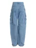 Damen-Jeans, mehr große Taschen, lockere Cargo-Denim-Hosen, hohe Taille, ausgewaschen, Vintage, übergroß, weites Bein, eingesackt, ZN199 230826