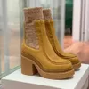 brown Leather tall platform Ankle Boots circular Toe block heels booties chunky100mm Sock-Style Boots women luxury designer Runway shoes