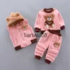 衣類セット2023New Children's Clothing Boy Girl Baby Autumn and Winter Plus Belvet Theing Hooded Cartoon Cat Threepiece Baby Suit 04y x0828