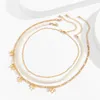 Anhänger Halsketten Boho Imitation Perle Perlen Halskette Damen Vintage Gold Farbe Metall Niedlich Schmetterling Schlüsselbein Modeschmuck