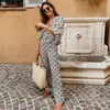 Women's Sleepwear Women Print Pajams Set Elegant Blouse Pants Sets Two Pieces Long Sleeve Retro Shirts Female Loose Outfit Suits