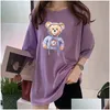 Women'S T-Shirt Fashion Designer Womens Summer New Korean Loose Fit Cartoon Slouchy Little Bear Print Student Short Sleeve Mens T Drop Dhzfw