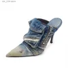 Scarpe eleganti Donna Cerniera Tasca in denim Punta a punta Tacco a spillo Scarpe Patchwork Slip On Scarpe pantofola di grandi dimensioni Baotou Sandali moda T230828