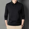 Spring Autumn Men's Polo Long Sleeve T-shirt Fashion Casual Fake Two Piece Pullover Bottom Shirt Loose Solid Button Lapel Tops HKD230825