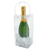 1pc Transparent Ice Bag Wine Beer Champagne Bucket Drink Bottle Cooler Chiller Foldable Carrier Clear PVC Ice Wine Bag HKD230828