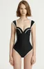 Women's Swimwear Summer Fashion Contrast Color Swimsuit Sleeveless Tight High Waist Slimming One-Piece Black And White