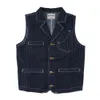 Men's Vests Men Winter Fall Chic Striped Denim Vest Casual Suit Collar Multi Pocket Patchwork Safari Style Waistcoats Classical Vintage Tops 230826