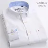 Camisas casuais masculinas 2023 moda manga longa sólida camisa oxford único remendo bolso padrão ajuste colarinho de botão