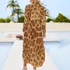 Casual Dresses Giraffe Skin Print Chiffon Dress Sexy V Neck Animal Art Modern Women Street Wear Gift Idea