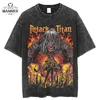 T-shirt da uomo Anime Attack on Titan T-shirt con lavaggio acido Grafica nera Estate Hip Hop Top oversize 100% cotone Manga T-shirt vintage per uomo 230828