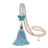 Pendentif Colliers Mixte Perles de verre en bois Longue chaîne Turquoise Croix Papillon Collier pour femmes Arrivée Original Boho