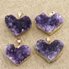 Anhänger Halsketten 2 teile/los Mode Glamour Naturstein Herz Form Exquisite Amethyst Unisex Schmuck Halskette Machen Großhandel