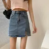 Rokken Mode Streetwear Jeans Korte Rok Hoge Taille A-lijn Denim Skrit Vrouwen Sexy Split Mini Shorts Pakket Hip Bodycon Falda