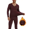 Men's Thermal Underwear 2pcs Warm Plus Velvet Thickened Slim V-Neck T-Shirt Winter Cold-Proof Bottoming Shirt Inner Top