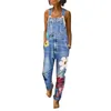Women's Jumpsuits Rompers One Piece Denim Jumpsuit for Women Vintage Sleeveless Spaghetti Strap Floral Print Jeans Overalls Ladies Casual Jean Bodysuits T230825
