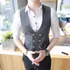 2023 British Style Men's Spring Double-Breasted Suit Vest/Korean Style Male Slim Fashion Casual Dress Suit Vest Plus Size S-5XL HKD230828