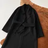 Womens Wool Blends Long Coat Autumn and Winter Simple Casual Loose Laceup Windbreaker Jacket with Sashes Black 230828