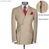 Khaki Men Suits Slim Fit 2 Piece Classic Solid Color Double Breasted Blazer For Wedding Groom Groomsmen Cloth Made Made Set Q230828