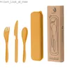 Spoon Fork Knife Wheat Straw Cutrow Set 3st med Box Portable Travel Lunch Tabeller Studenter Modervist Kök Tillbehör Q230828