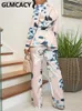 Women's Two Piece Pants Women Two Piece Floral Printed Blazer Set Long Sleeve Notched Lapel Jacket Slim Pants Set T230828