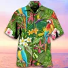 Men's Casual Shirts Hawaiian Shirt For Men 3D Flower Print Summer Clothing Oversized Short Sleeve Tees Streetwear Parrot Blouse