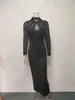 Casual Dresses 2023 Women Elegant Lace Long Sleeve Turndown Collar High Waist Cocktail Dress For Sexy Fashion Mesh Party Evening