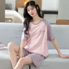 Pigiama da donna estivo in puro cotone pigiama pigiama carino rosa viola patchwork kawaii ragazza pigiama pijama mujer homewear