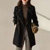 Womens Wool Blends Women Autumn Winter Elegant Coat with Belt Solid Color Long Sleeve Chic Outterwear Ladies Jacket Overcoat Vintage 230828