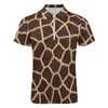 Giraffi print koszulka polo Man Brown Animal Casual Shirt Data T-shirty w stylu zabytkowe zamek błyskawiczny krótki rękaw