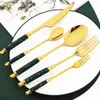 Drmfiy 6/24/30Pcs Luxury Porcelain Dinnerware Set Ceramic Handle Knife Fork Coffee Spoon Stainless Steel Tableware Cutlery Set Q230828