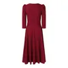 Casual Dresses Elegant Party Clothing For Women Solid Color V-neck Waist Puff Sleeves Swing Dress Temperament Streetwear