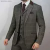 Smoking da uomo a quadri da sposa con risvolto con risvolto a due bottoni, pantalone da sposo personalizzato bello 3 migliori blazer da uomo Q230828