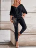 여자 2 피스 바지 패션 패션 2 피스 세트 여성 벨벳 트랙 슈트 가을 의류 지퍼 v- 넥 상단 및 바지 정장 캐주얼 벨로우 2 조각 의상 T230828