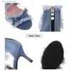 Женская джинсовая ремешок для пипетка платье шпильки открытая лодыжка с открытыми пальцами на молнии на высоких каблуках Сандалии повседневная ежедневная обувь плюс размер 46 T230828 903