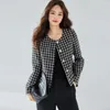 Women's Jackets Autumn 23 Modern Black And White Acetic Acid Plaid Coat Design Sensible Short For Women 15413