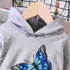 Kläder sätter flickor Autumn Schoold Winter Clothes Set Children Printed Butterfly Hooded Sweaterpants 2st.