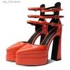브랜드 특허 발가락 드레스 새로운 가죽 로마 뾰족한 샌들 여성 플랫폼 여름 두꺼운 하이힐 섹시한 여성 파티 신발 펌프 T230828 812