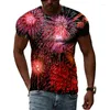 Men's T Shirts Dazzling Color Romantic Fireworks High Definition Print Men And Women Children Versatile Charm Round Neck Short Sleeve