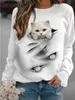 Sweats à capuche pour femmes sweats à sweats à sweat à sweat mince d'automne Femmes 3D Impression de mode de chat mignon 2022 New Harajuku Animal Sweatshirt à manches longues Pullover T230828