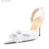 Elbise ayakkabıları kadın içi boş dantel ayak parmağı ince topuklu düğün ayakkabıları pileli dantel fırfır kenarı stiletto topuk parti shooes artı boyutu sandaletler T230828