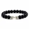 Charm Bracelets Unisex Accessories Volcano Stone Bracelet Black Matte Dumbbell For Women Small Style Mens