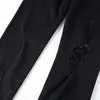 Męskie dżinsy czarne w trudnej sytuacji zniszczone otwory włoskie krople szczupłe rozciągnięcie 230828