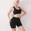 Yoga outfit íon moldar shorts conforto respirável tecido colete com almofada de peito conjunto mulheres correndo emagrecimento shaper esporte curto bulifting