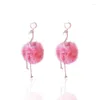 Stud Earrings European And American Jewelry Wholesale Fashion Pink Hair Ball Realistic Flamingo Elegant Ladies