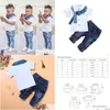 Ensembles de vêtements 2-7 ans Vêtements pour enfants Vêtements pour garçons Tenue d'été pour enfants en coton à manches courtes à col rond Topsaddjeansaddscarf Costume de bébé 2 Dhnqo