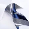 Bow Ties Blue Rands Mens Accessories Slipsarduk Manschettknappar Brosch Pin -gåvor för män grossistföremål Business Drop Delivery DHPTV