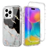 Mobiltelefonfall Lyxiga marmorfodral för iPhone 15 11 12 13 14 Pro Max Three Layer Heavy Duty Protection Defender Transparent Clear Cover Compatible med XR XS Max 7 8 Plu