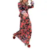 Kvinnors blusar xingqing estetiska skjortor Crop Top Y2K Women Floral Print Tie Front Long Sleeve Blause Cardigan Fairycore Clothes Streetwear