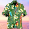 Men's Casual Shirts Hawaiian Shirt For Men 3D Flower Print Summer Clothing Oversized Short Sleeve Tees Streetwear Parrot Blouse